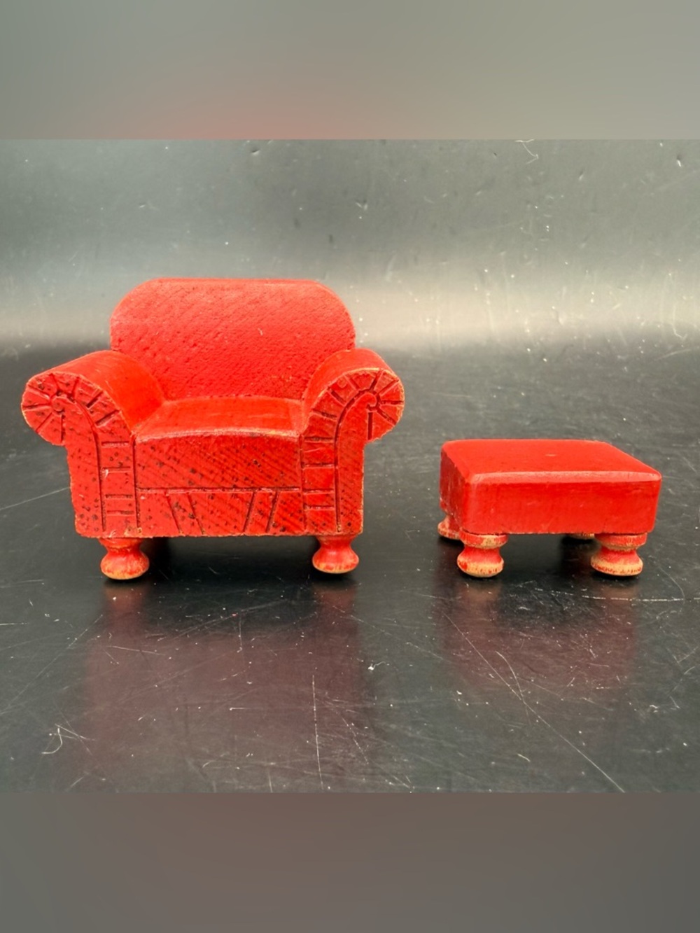 VTG 30’s Strombecker Living Room Set Red Wooden Dollhouse Furniture 4 Piece Lot - Picture 3 of 16